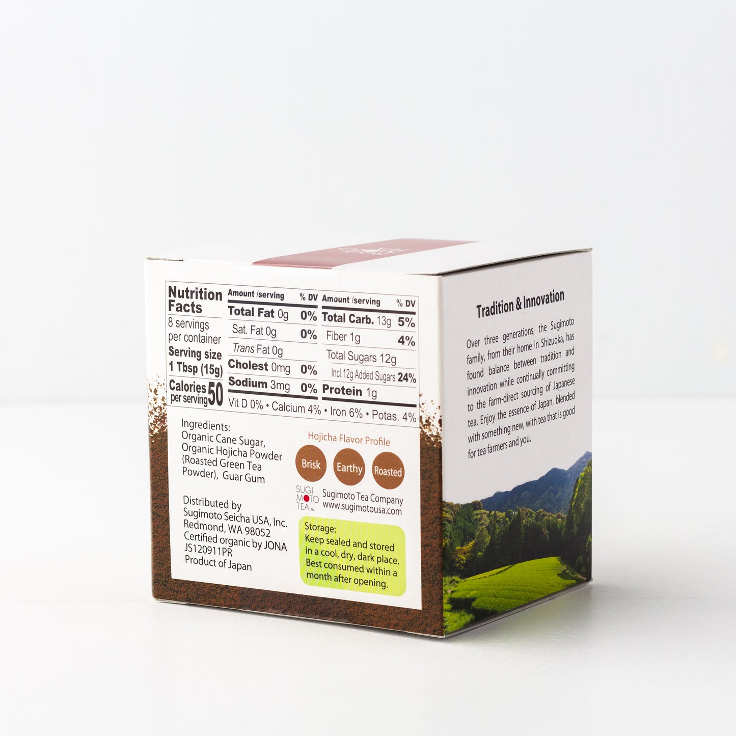 Hojicha Latte shown packaged in a box from the back angle.