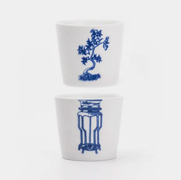 Bonsai Cups - Pomegranate design, showing two cups separated.
