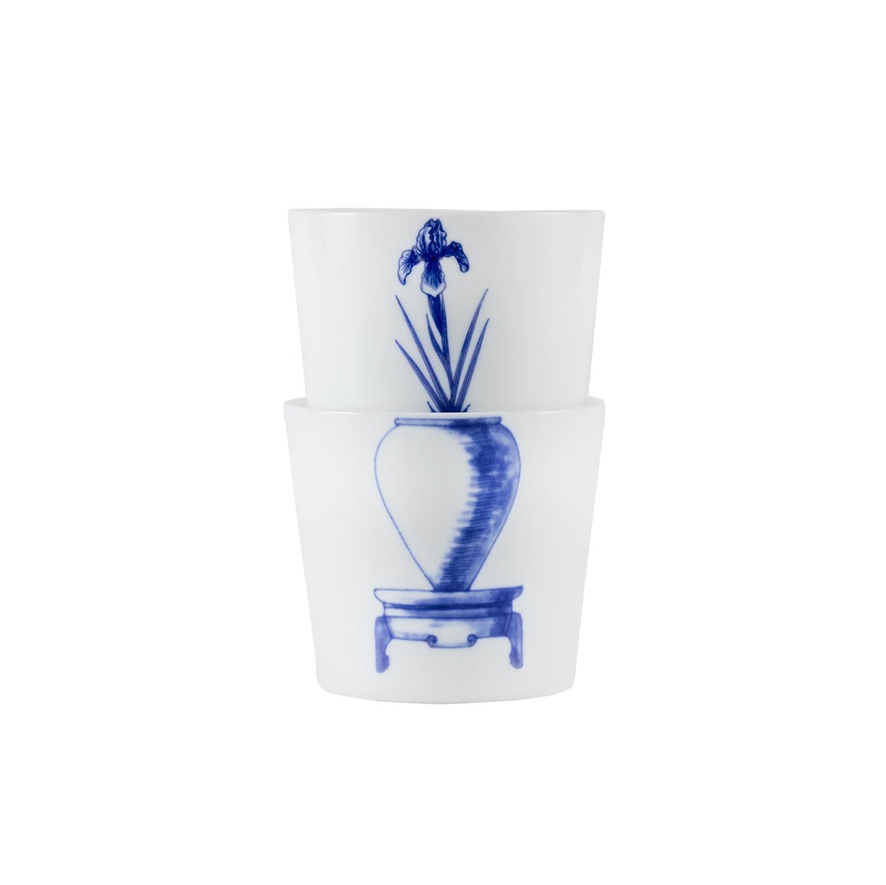 Bonsai Cups - Iris design, showing two cups stacked together