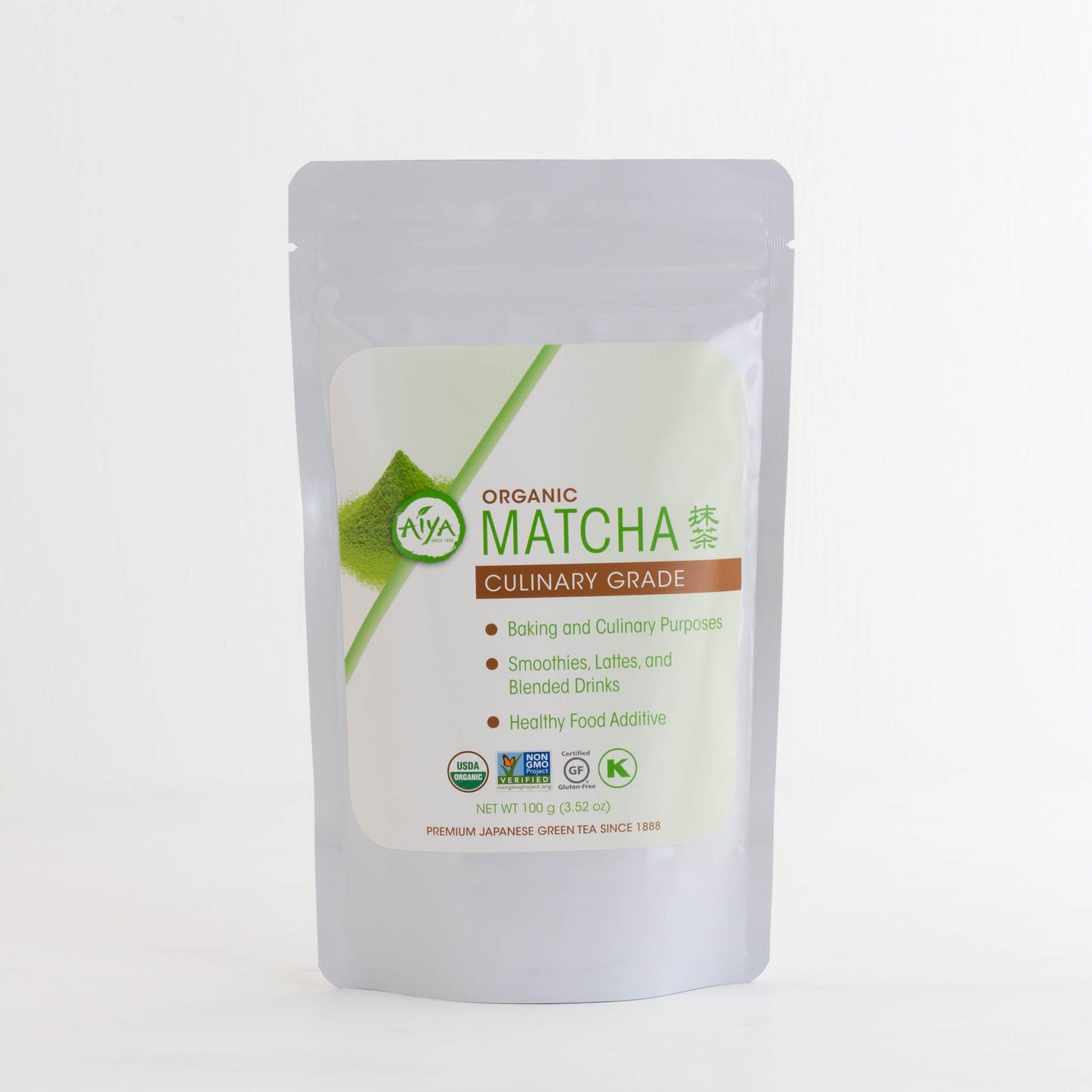 Culinary Grade Matcha shown packaged in a silver bag.
