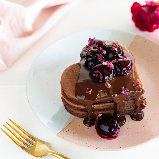 Midnight Rose Chocolate Pancakes with Cherries