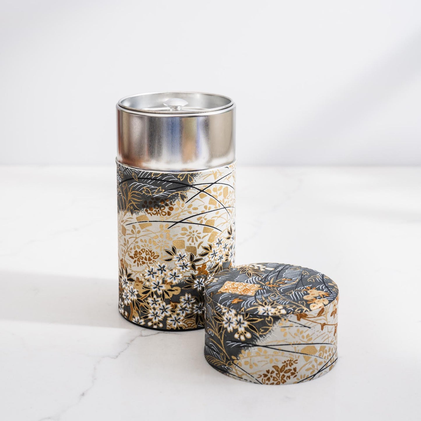 Japanese Tea Tin — Grey & Gold Grasses