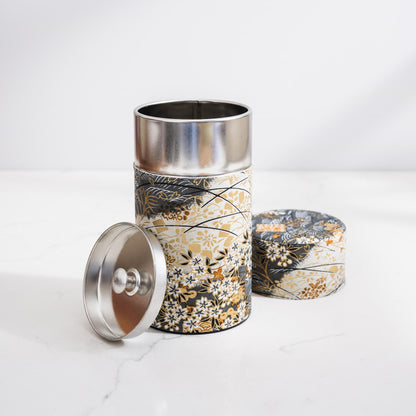 Japanese Tea Tin — Grey & Gold Grasses