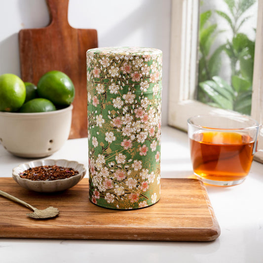 Japanese Tea Tin — Green & Pink Floral