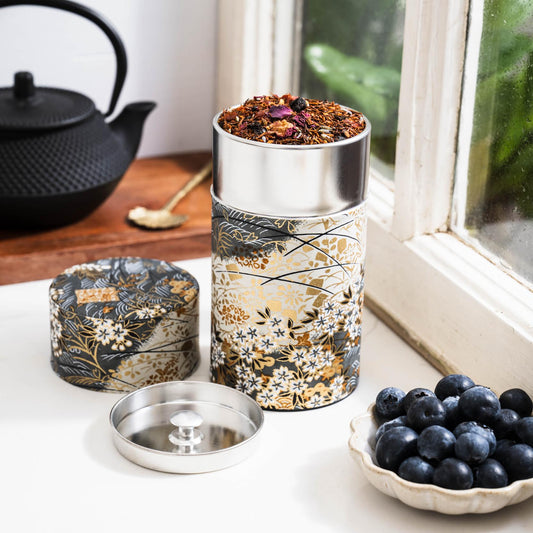 Japanese Tea Tin — Grey & Gold Grasses