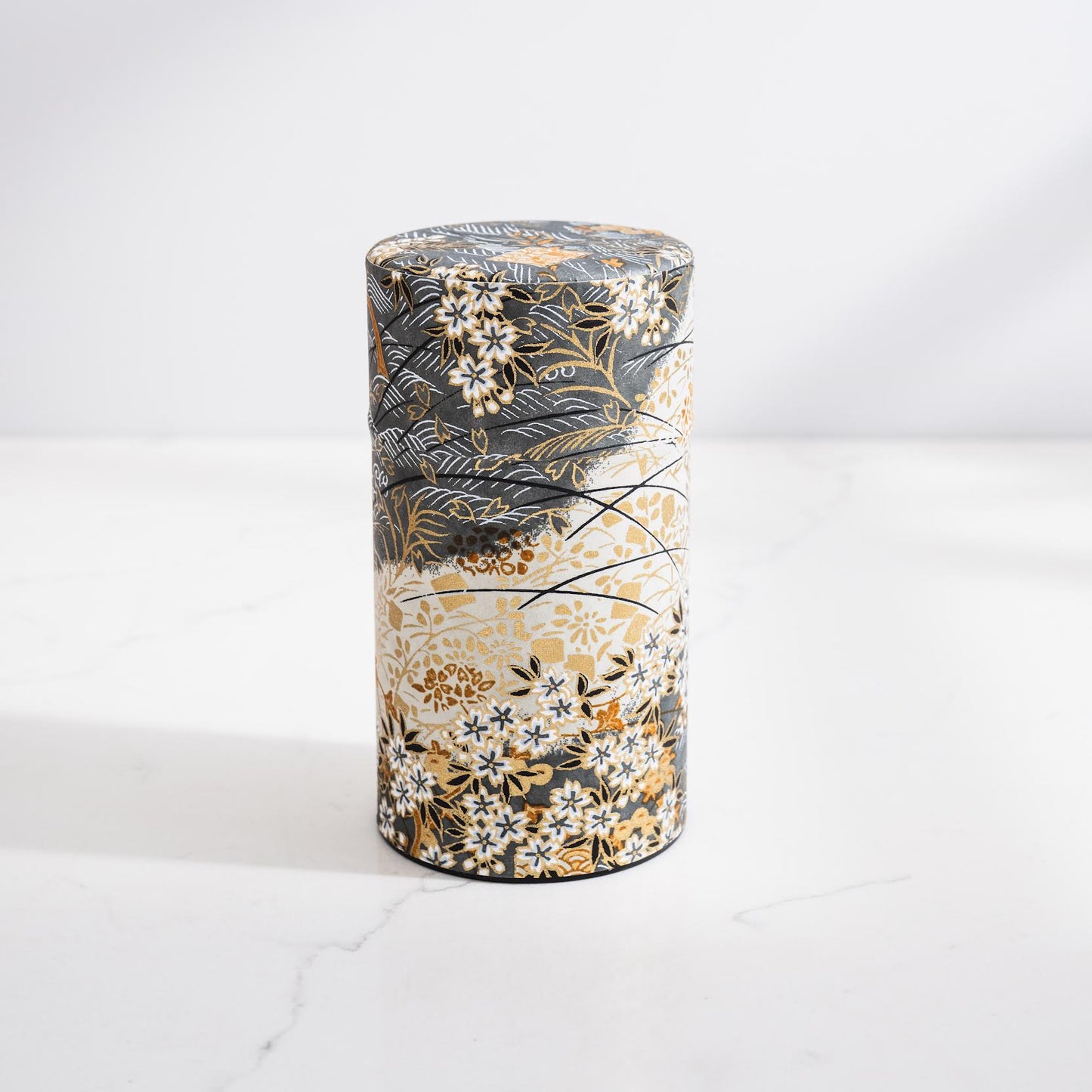 Japanese Tea Tin — Grey & Gold Grasses