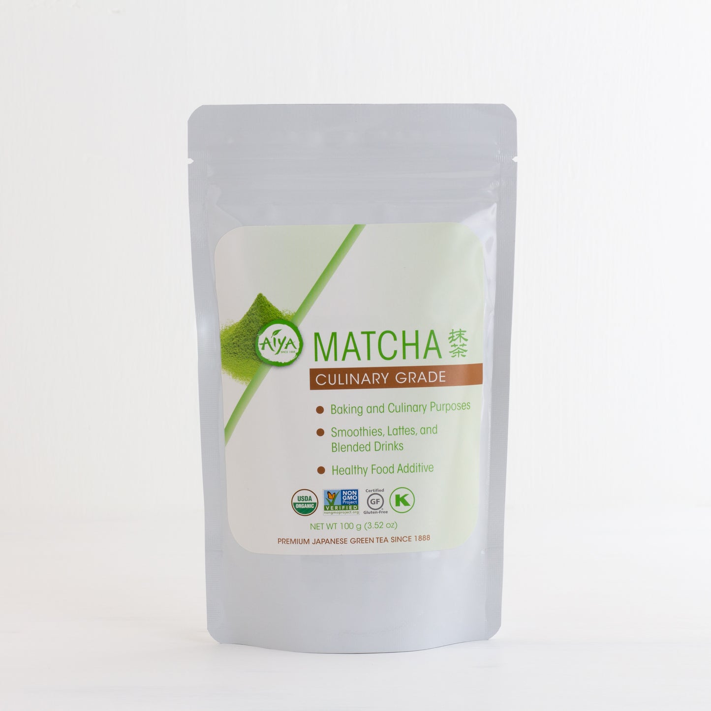 Culinary Grade Matcha shown packaged in a white stand-up pouch with zip closure.