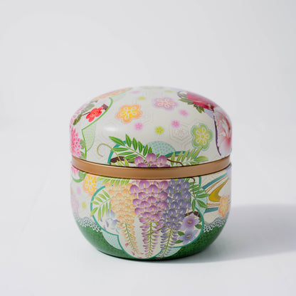 Round Metal Tea Tin - White & Green Floral