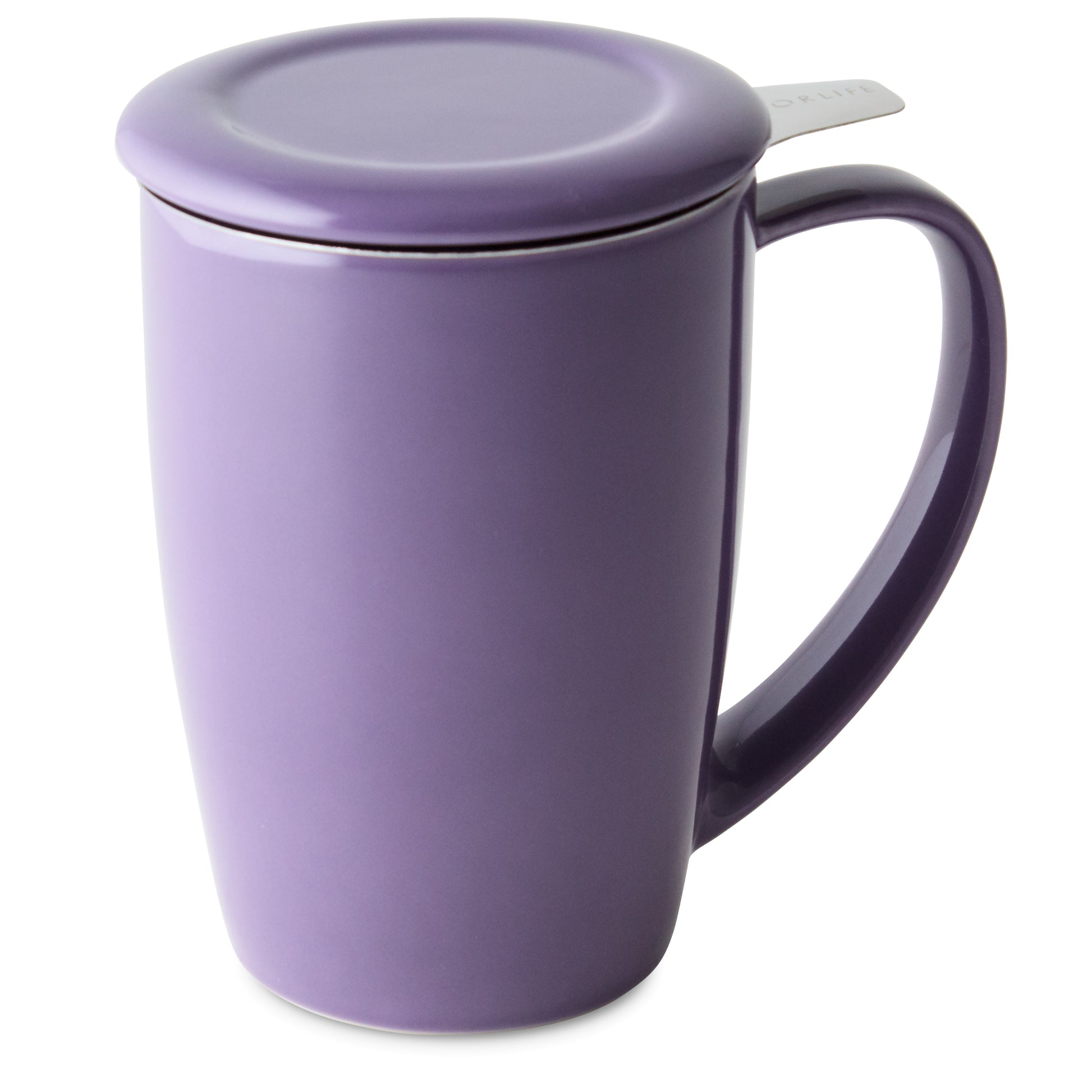 Ceramic Coffee Travel mug with handle, Amethyst Purple with black lid  pottery - BlueRoomPottery plus (+)