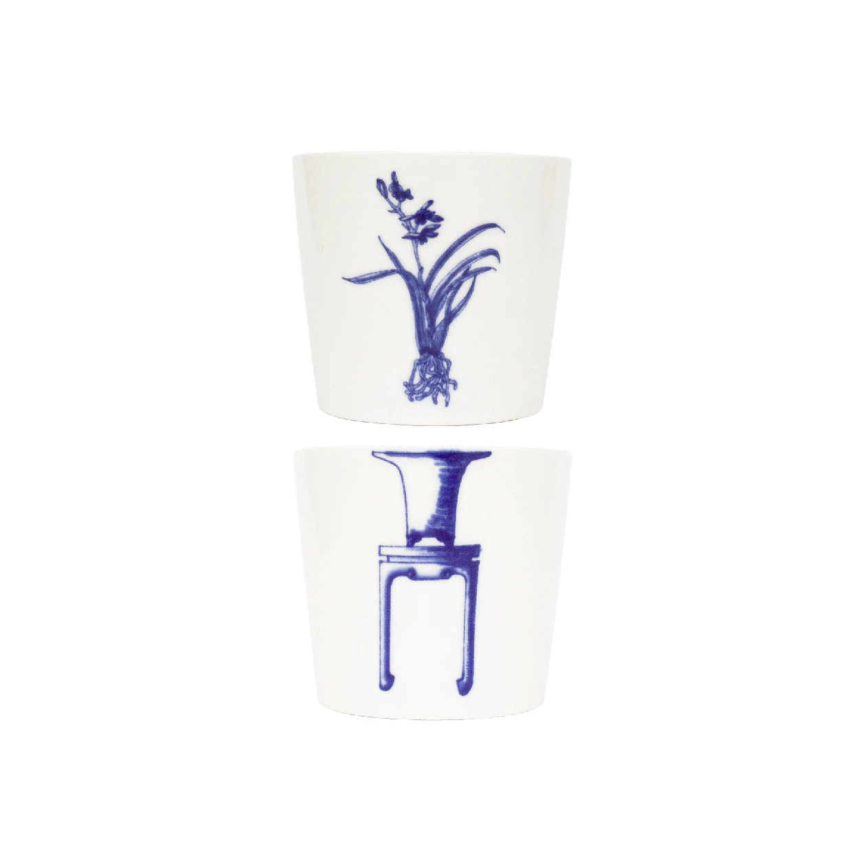 Bonsai Cups - Orchid design, showing two cups separated.
