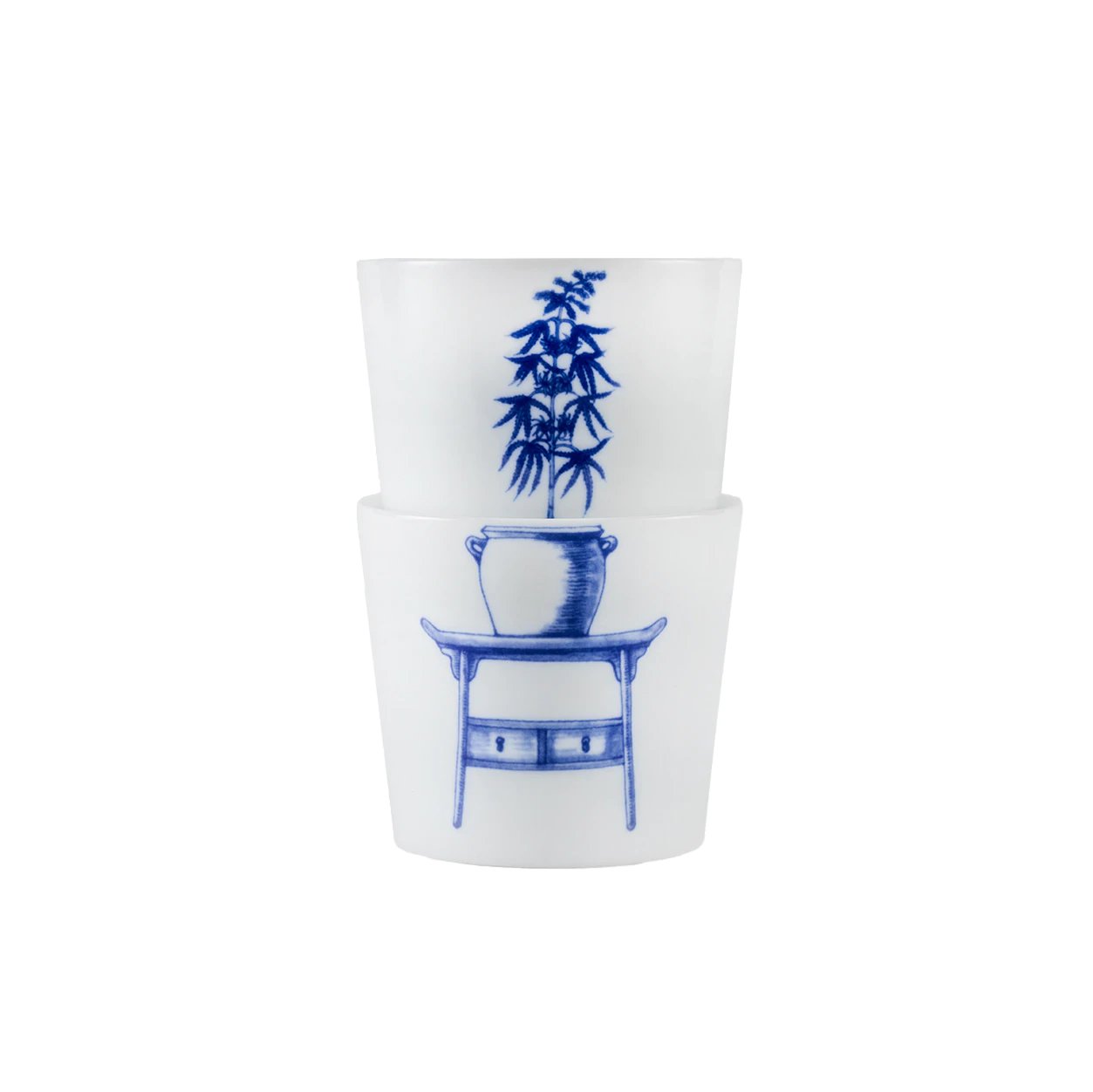 Bonsai Cups - Weed design, showing two cups stacked together