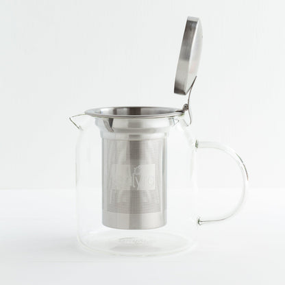 Glass Teapot with Stainless Steel Infuser shown with the lid open