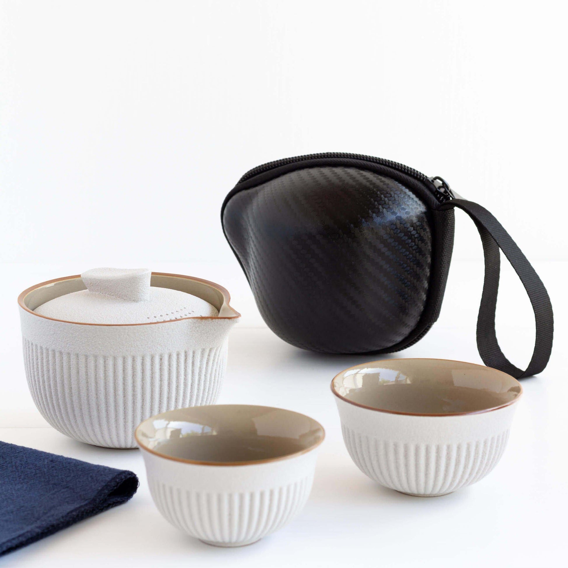 Ceramic And Glass Practical Travel Tea Set Case With 3 Cups