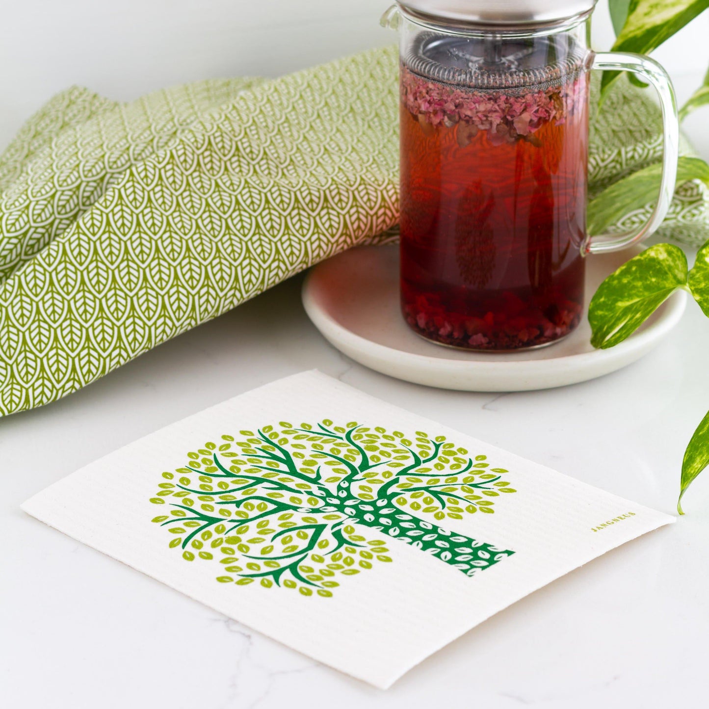 Swedish Dishcloths & Tea Towel Set – Green Trees