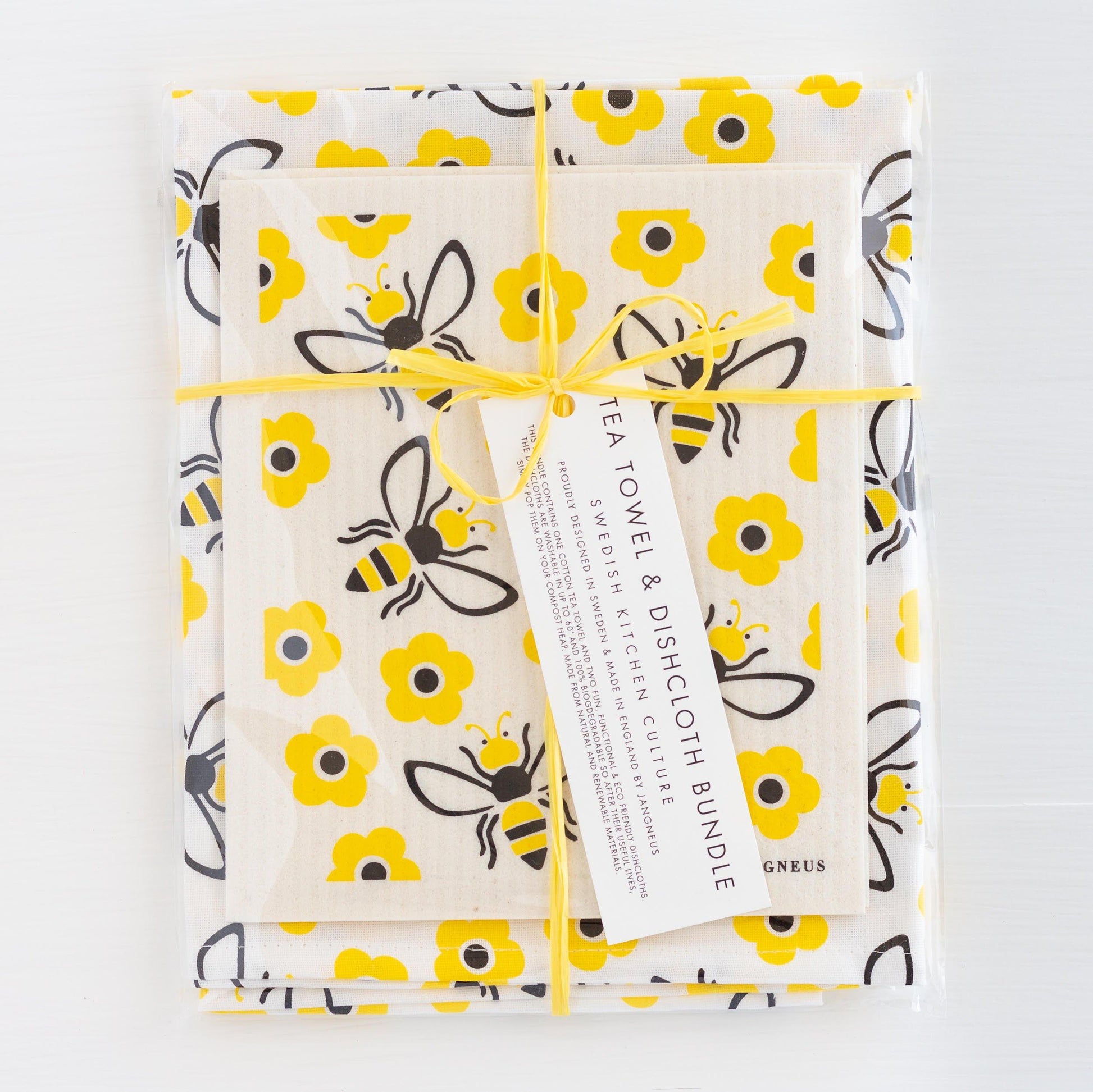 Swedish Dishcloths & Tea Towel Set – Yellow Bees – ArtfulTea